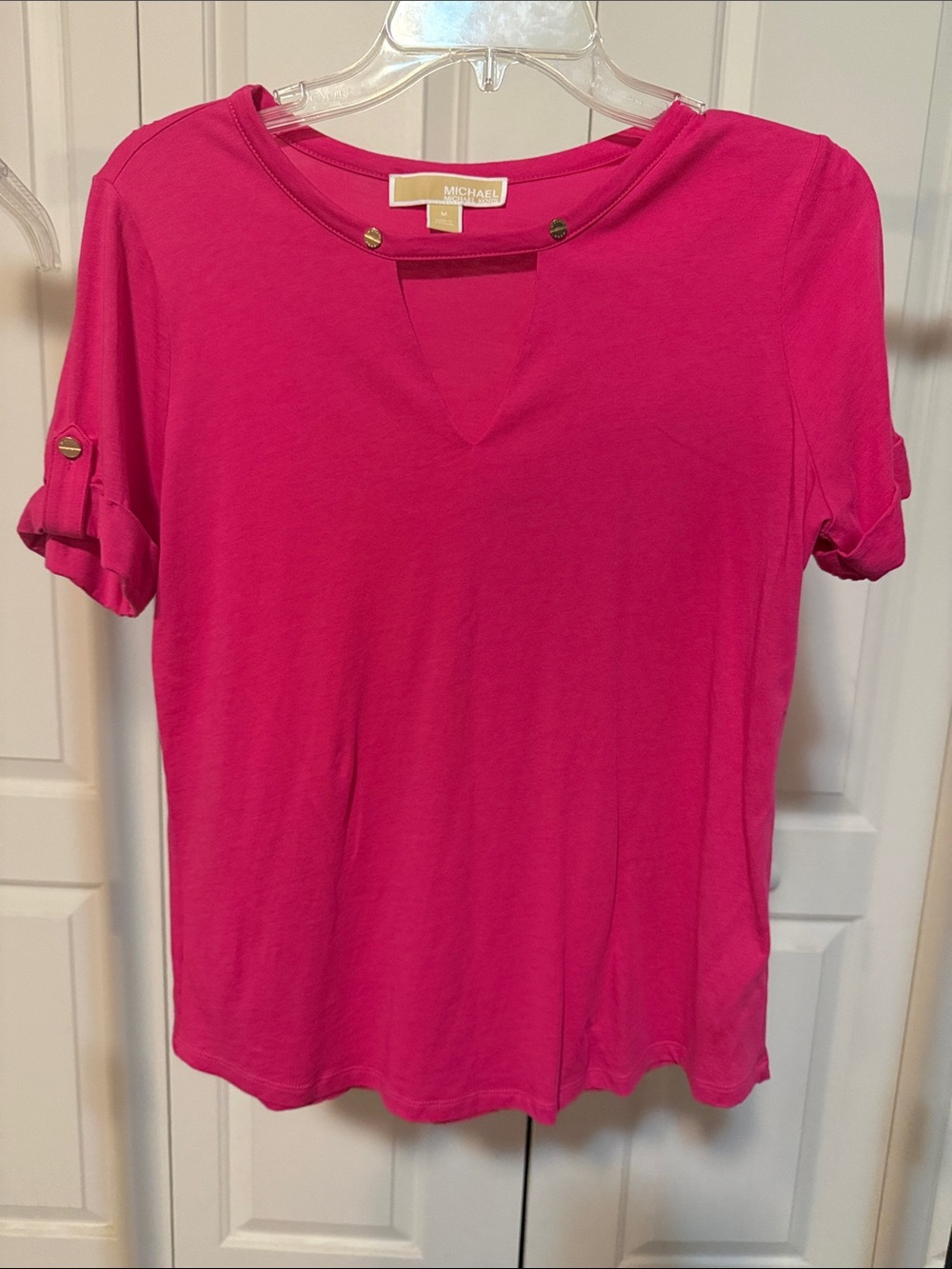 Michael Kors Hot Pink Short-Sleeve Keyhole Tee